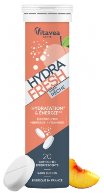 Hydrafresh Hidratación y Energía 20 Comprimidos Efervescentes - Sabor: Melocotón