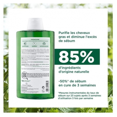 Klorane Shampoing à l'Ortie Bio - Séborégulateur Cheveux Gras 400 ml