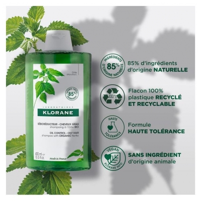 Klorane Shampoing à l'Ortie Bio - Séborégulateur Cheveux Gras 400 ml