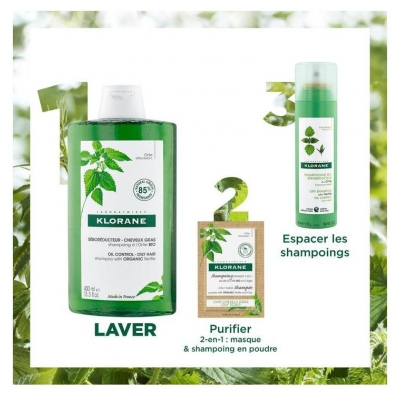 Klorane Shampoing à l'Ortie Bio - Séborégulateur Cheveux Gras 400 ml