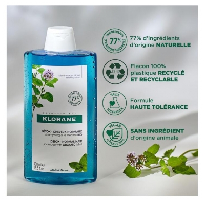 Klorane Détox - Cheveux Normaux Shampoing à la Menthe Bio 400 ml