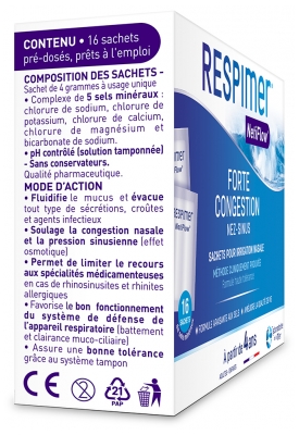 Laboratoire de la Mer Respimer NetiFlow Forte Congestion 16 Sachets pour Irrigation Nasale