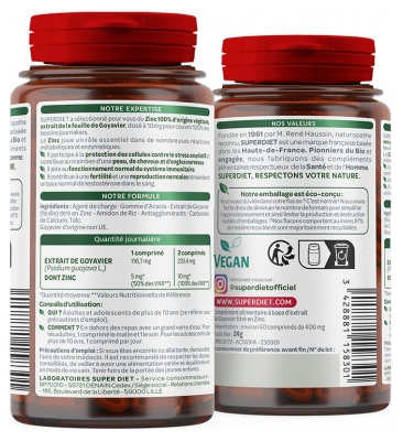 Superdiet Zinc 60 Comprimés