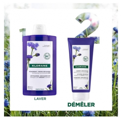 Klorane Déjaunissant - Cheveux Gris, Blonds Après-Shampoing à la Centaurée 200 ml