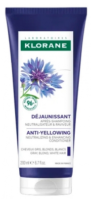 Klorane Déjaunissant - Cheveux Gris, Blonds Après-Shampoing à la Centaurée 200 ml