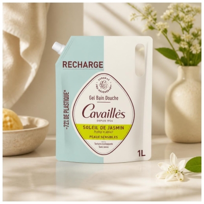 Cavaillès Gel de Duș pentru Piele Sensibilă Jasmin Solar Eco-Recharge 1 L