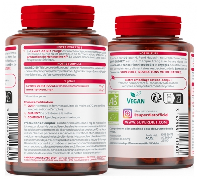 Superdiet Levure de Riz Rouge Bio 120 Gélules