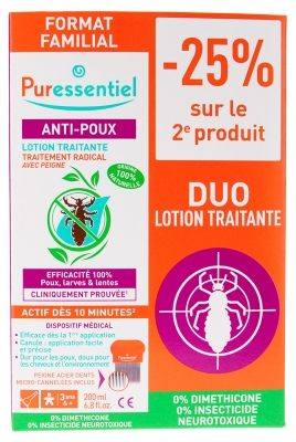 Puressentiel Anti-Lus Behandlingslotion 200 ml + Kam Sæt med 2 x 200 ml