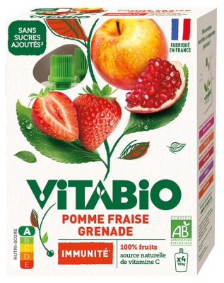Vitabio Appel Aardbei Granaatappel Bio 4 Knijpzakjes van 100 g