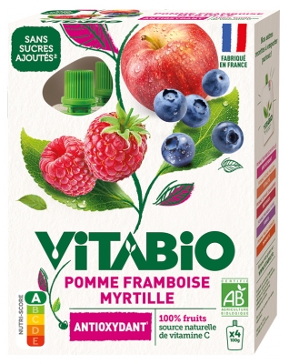 Vitabio Appel Framboos Bosbes Bio 4 Knijpzakjes van 100 g
