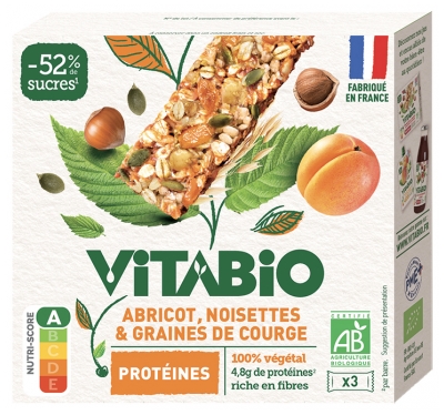 Vitabio Albaricoque Avellanas y Semillas de Calabaza Proteína 3 Barritas BIO