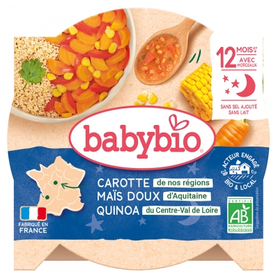 Babybio Dober Večer Zelenjavna juha iz korenja, sladke koruze in kvinoje, 12 mesecev in več, Bio, 230 g