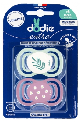 Dodie 2 Ecologisch Ontworpen Anatomische Fopspenen Vanaf 18 Maanden - Kleur: Bladeren/Daisies