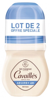Cavaillès Absorb+ 48H Déodorant Anti-Traces Roll-On Lot de 2 x 50 ml