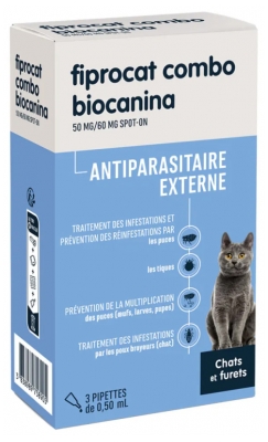 Biocanina Fiprocat 50 mg Combo Gato e Furão 3 Pipetas