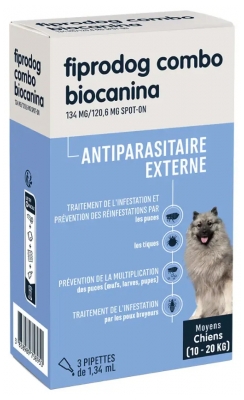 Biocanina Fiprodog 134 mg Combo Médio Cães 10 a 20 kg 3 Pipetas
