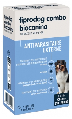 Biocanina Fiprodog 268 mg Combo Cães Grandes 20 a 40 kg 3 Pipetas