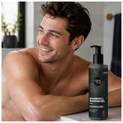 Organic Shop Men Dubová kůra a máta Osvěžující 2v1 Sprchový šampon 280 ml