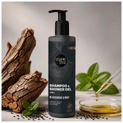 Organic Shop Men Dubová kůra a máta Osvěžující 2v1 Sprchový šampon 280 ml