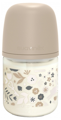 Suavinex Bottiglia di Vetro Wonderland con Capezzolo Simmetrico a Flusso Lento 120 ml da 0 Mesi in su - Colore: Beige