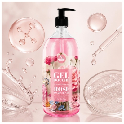 Gel de duș Les Petits Bains de Provence Trandafir Iasomie Albă 1 L
