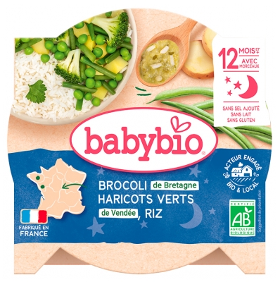 Babybio Boa Noite Delícia de Brócolos Feijão Verde Arroz 12 Meses e + Bio 230 g