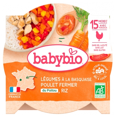 Babybio Verduras a la Basquaise Pollo de Granja a Partir de 15 Meses 260 g