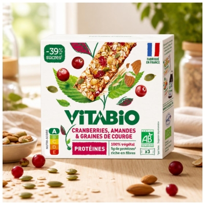 Vitabio Merișoare Migdale & Semințe de Dovleac Proteine Bio 3 Batoane