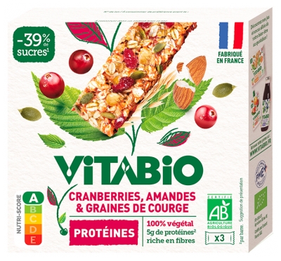 Vitabio Merișoare Migdale & Semințe de Dovleac Proteine Bio 3 Batoane