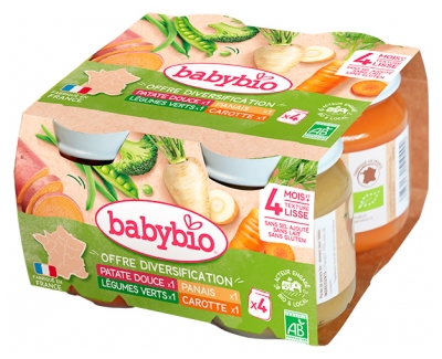 Babybio Mein 1. Gemüse Diversifizierungsangebot ab 4 Monaten Bio 4 Gläser à 130 g