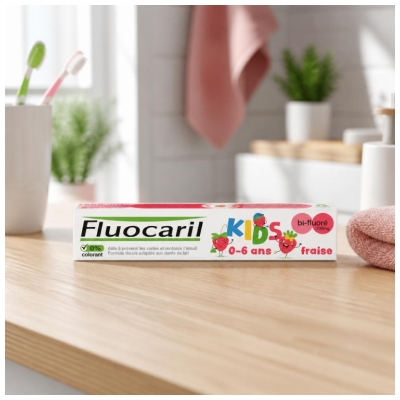 Fluocaril Kids Dvieju Fluoru Turintis Dantų Pasta 0-6 Metų Braškių Skonio 75 ml