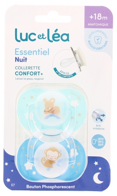 Luc et Léa Essentiel Nuit 2 Sucettes Anatomiques Collerette Confort + 18 Mois