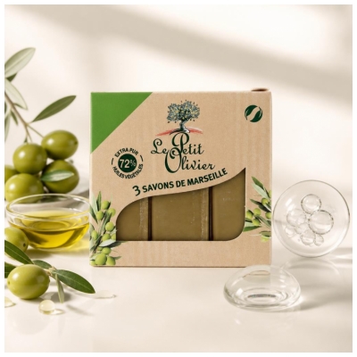 Le Petit Olivier Marseille-sæbe Olivenolie 3 x 100 g