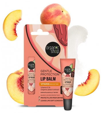 Organic Shop Beskyttende Læbepomade Fersken SPF15 10 ml