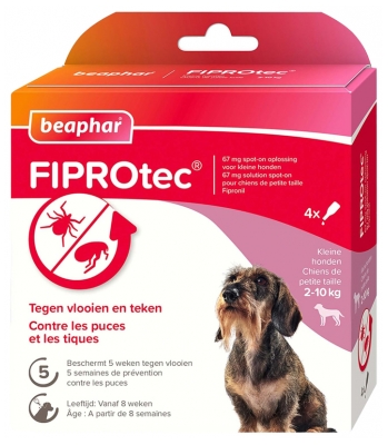 Beaphar Fiprotec Oplossing Spot-On Kleine Hond 2 tot 10 kg 4 Pipetten