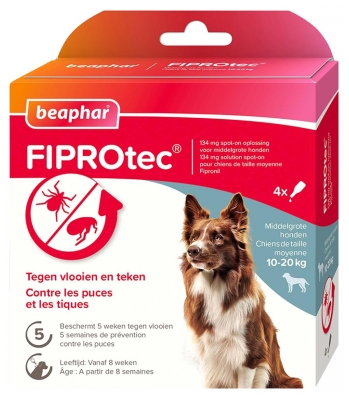Beaphar Fiprotec 134 mg tirpalas lašinamas ant odos šunims 10-20 kg 4 Pipetės