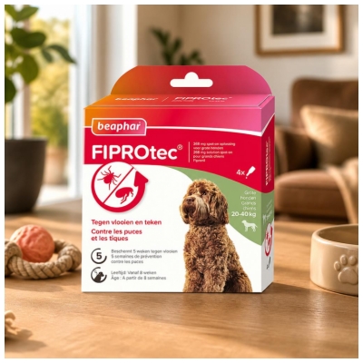 Beaphar Fiprotec 268 mg Soluție Spot-On Câini Mari 20 la 40 kg 4 Pipete