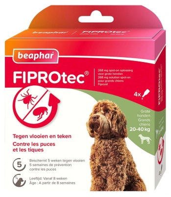 Beaphar Fiprotec 268 mg Solução Spot-On Cães Grandes 20 a 40 kg 4 Pipetas