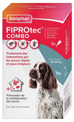 Beaphar Fiprotec Combo 134/120,6 mg Solution Spot-on Chiens 10-20 kg 3 Pipettes