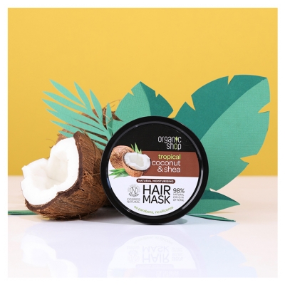 Organic Shop Hårmaske Naturlig Fugtgivende Kokosnød og Sheasmør 250 ml