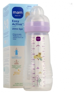 Biberon MAM Easy Active Vârsta a 2-a 330 ml 6 Luni și + Flux Foarte Rapid - Culoare: Lila