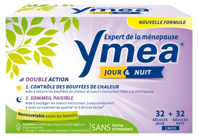 Ymea Ménopause Jour & Nuit Bouffées de Chaleur et Sommeil Paisible 64 Gélules