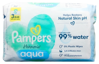 Pampers Harmonie Aqua Lot de 3 x 48 Lingettes