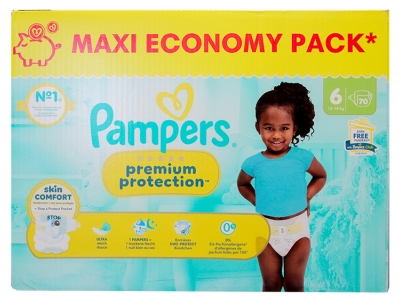 Pampers Premium Protection Skin Comfort Taglia 6 Maxi Pack 70 Pannolini (13-18 kg)