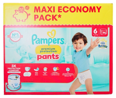 Pampers Premium Protection Pants Taglia 6 Maxi Pack 66 Pannolini (13-19 kg)