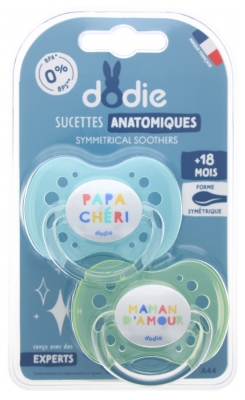 Dodie Dodie 2 Sucettes Anatomiques Silicone 18 Mois et + - Model: Najdroźszy Tatuś + Miłość Mamusi