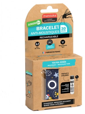 Manouka Bracelet Anti-Moustiques Junior + Recharge 6 ml - Modèle : Espace
