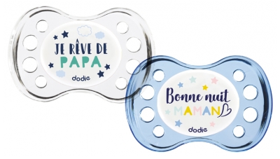 Dodie Anatomischer Schnuller Silikon +6 Monate Pack von 2 N°A36 - Modell: Ich träume von Papa Gute Nacht Mama