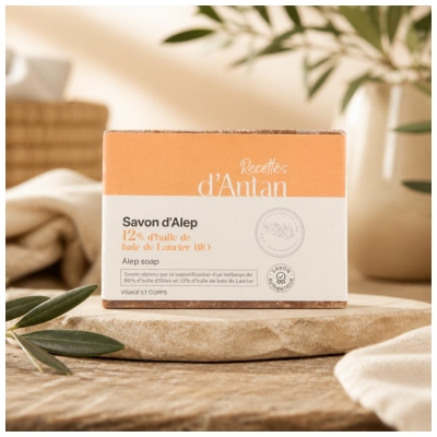 Recettes d'Antan Authentique Savon D'Alep 12% Pain de 200 g