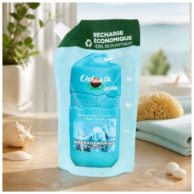 Ushuaïa Šampon in Gel za Prhanje Svežina Morskih Mineralov Eco-Dopolnitev 500 ml
